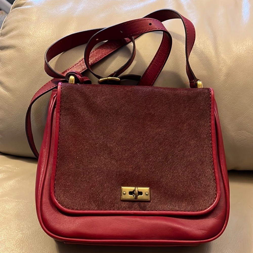 Fossil Genuine Leather and Calf Fur Red cross-body bag